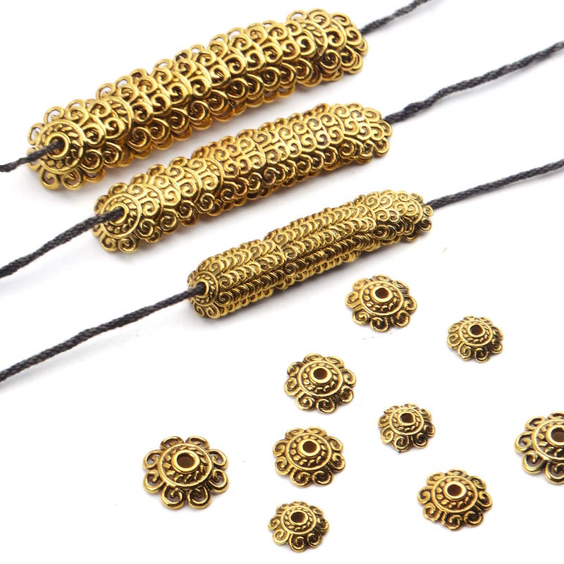 BronaGrand 200pcs 8mm/10mm/12mm Bead Caps Spacer Beads Flower Bead Caps Jewelry DIY Findings for Necklace Bracelet Making,Antique Gold - Image 4